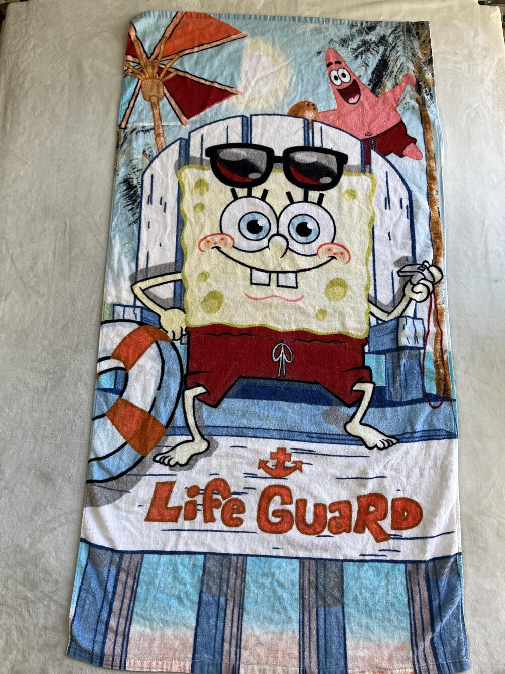 Vintage Nickelodeon SpongeBob Patrick Lifeguard Beach Towel 28x55 Y2K